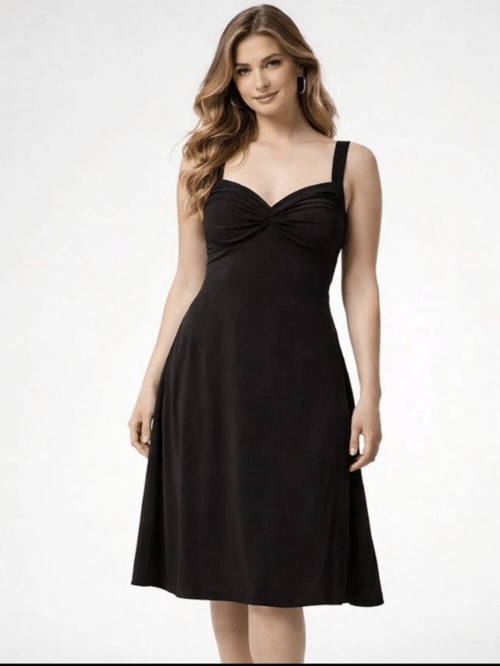 White House Black Market Black Midi Twist-Front Dress sz 10